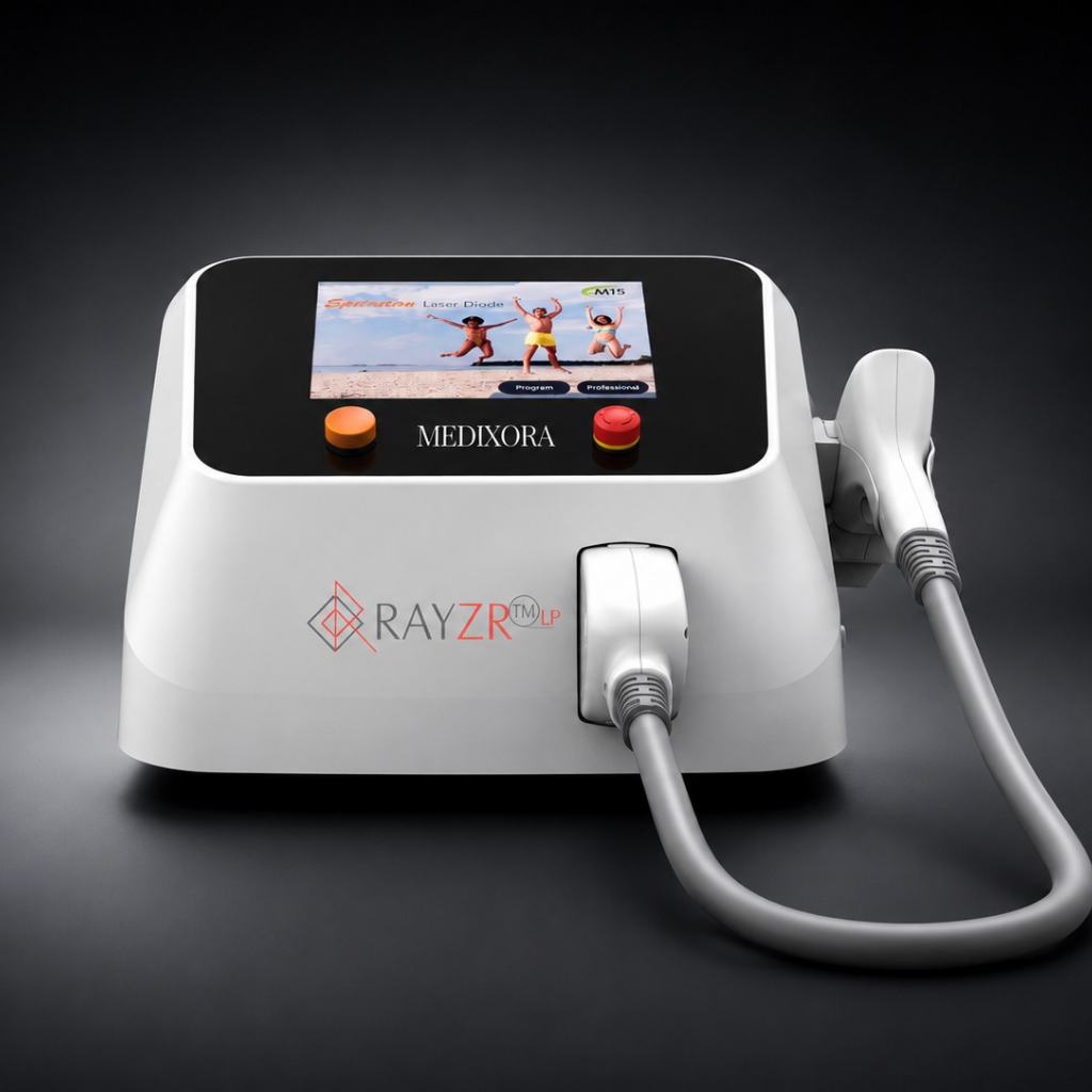 Diode laser hair removal machine used for permanent hair reduction and skin-safe treatments.