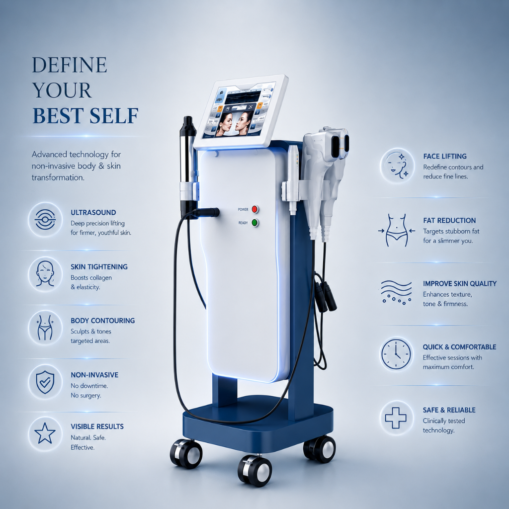 Advanced HIFU skin tightening machine for facial rejuvenation and collagen stimulation.