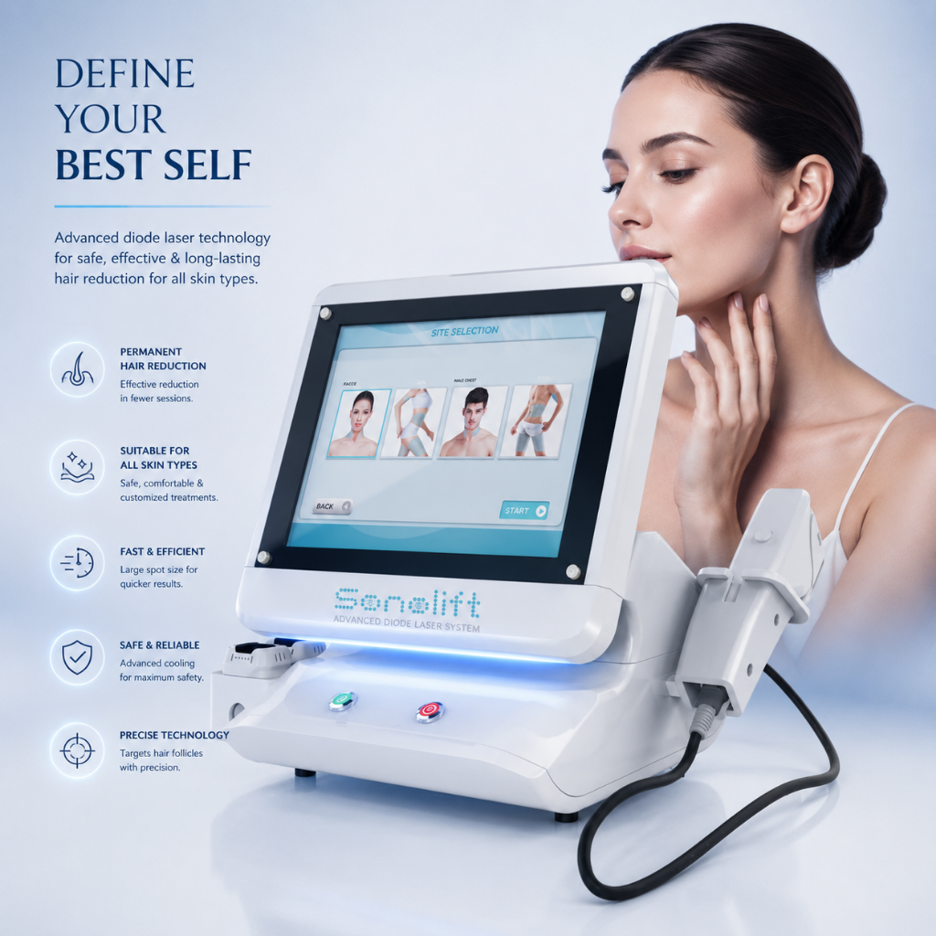Advanced HIFU machine for skin tightening, facial lifting, and anti-aging treatments at Bluray Aesthetic