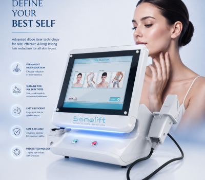 Advanced HIFU machine for skin tightening, facial lifting, and anti-aging treatments at Bluray Aesthetic